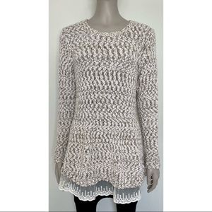 Mirumi Marled Knit Lace Hem Sweater